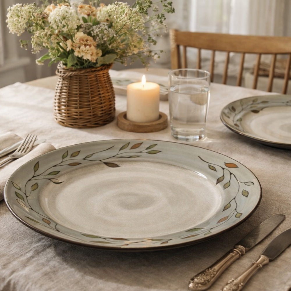 Pfaltzgraff Pastoral Leaves Dinner Plate 11.25” Gray Leaf Stoneware